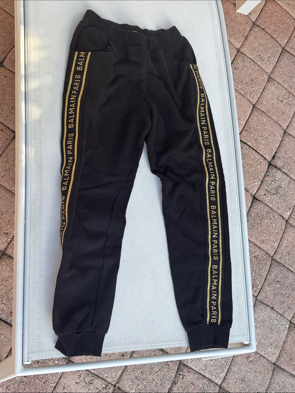 Balmain Black Joggers with Gold Logo Tape